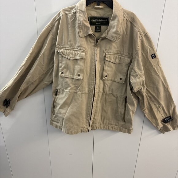 Eddie Bauer Field Chore Jacket Mens Large Tan Full-Zip Distressed (F31) - Picture 1 of 11